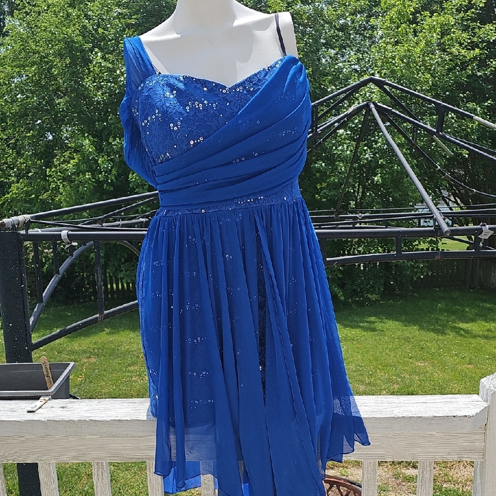 Blue Ruched Sequin One Shoulder Dress